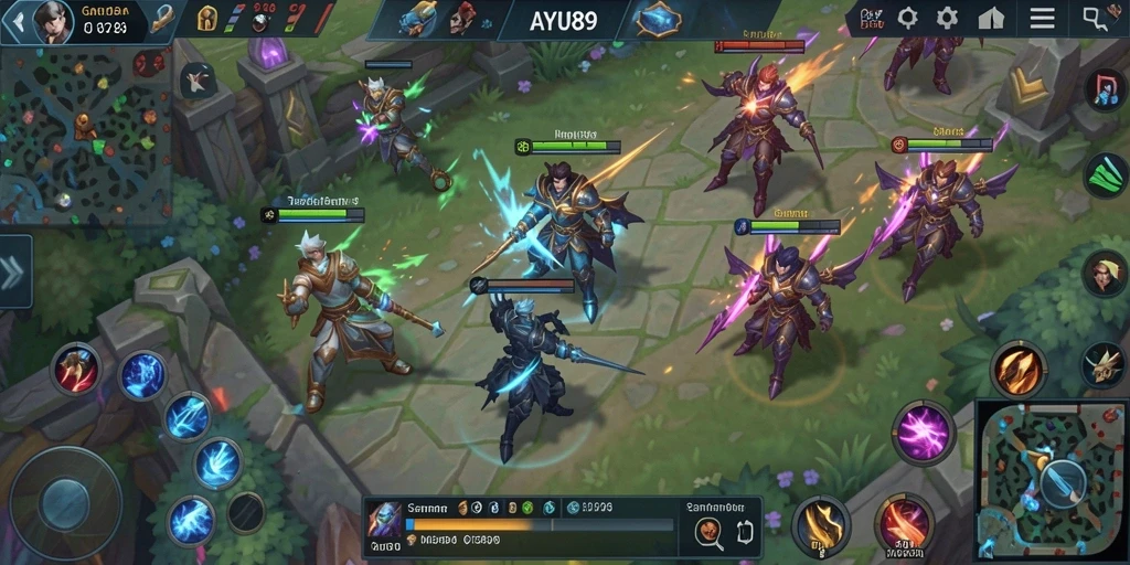 Tampilan aksi seru dari permainan MOBA AYU89 di layar.