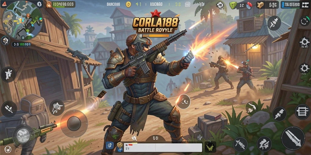 Screenshot CORLA188 menampilkan aksi seru dalam gameplay Battle Royale.