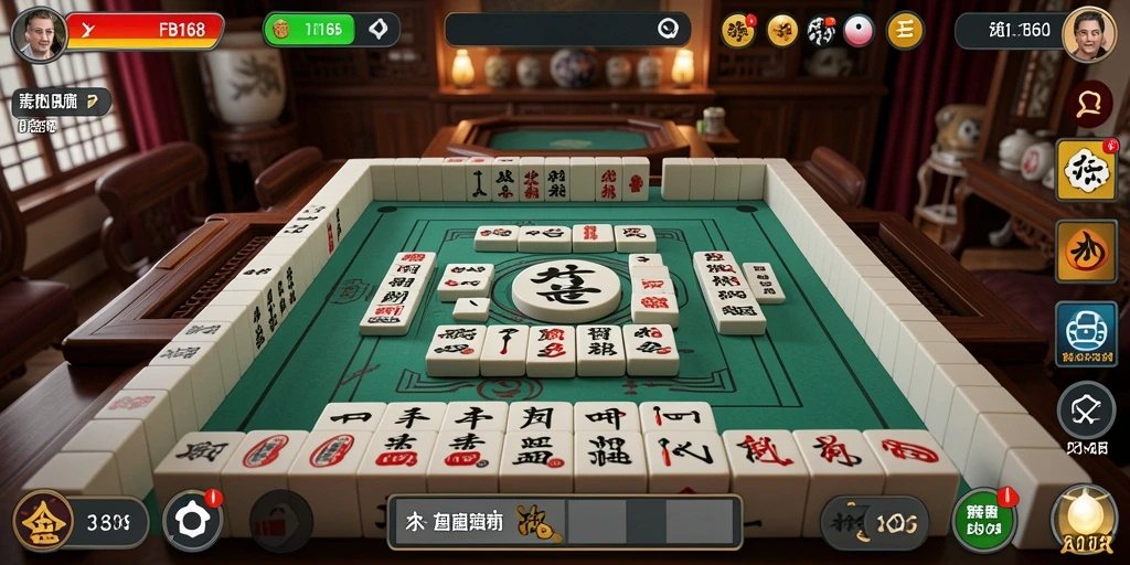 Tampilan gameplay FB168 yang menampilkan suasana Mahjong yang seru.