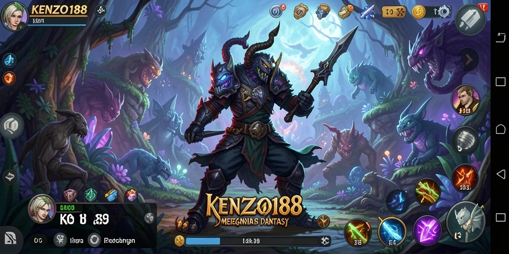 Tangkapan layar gameplay KENZO188 menunjukkan aksi petualangan seru di dunia fantasi.