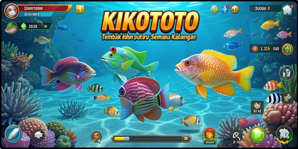 Tampilan gameplay KIKOTOTO dengan aksi menembak ikan yang seru.