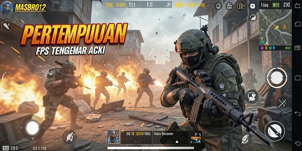 Screenshot gameplay MASBRO12 yang menampilkan aksi pertempuran dinamis dan strategi tim.