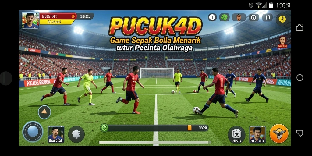 Tampilan gameplay seru PUCUK4D dengan aksi sepak bola yang intens.