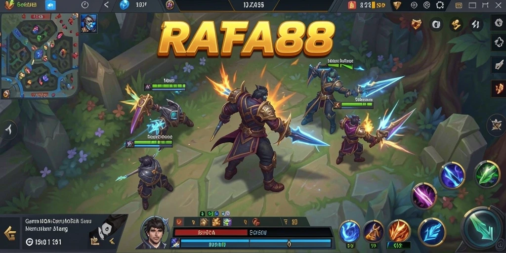 Tampilan gameplay RAFA88 yang penuh aksi dalam pertempuran MOBA.