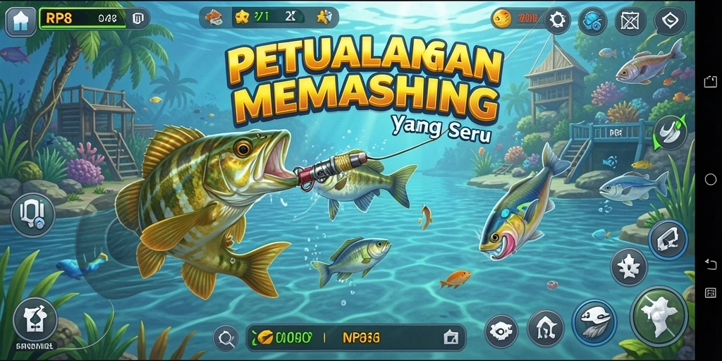 Tampilan epik permainan memancing dengan suasana yang menenangkan.