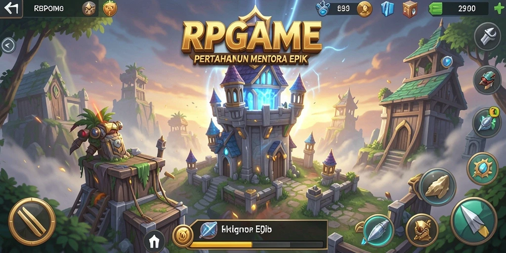 Tangkapan layar RPGAME menampilkan aksi strategis permainan Tower Defense.
