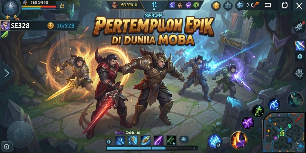 Screenshot utama SE328 menunjukkan aksi pertempuran seru di arena MOBA.